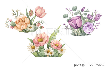 Watercolor floral bouquet set for wedding, stationery, invitations, cards. Watercolor floral bouquet set for wedding, stationery, invitations, cards. 122075687