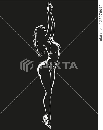 girl with sexy body in lingerie dancing, white vector silhouette on black background girl with sexy body in lingerie dancing, white vector silhouette on black background 122076093