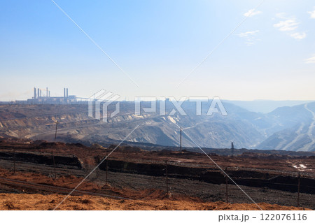 View of the iron ore quarry in morning haze 122076116