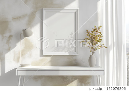 AI-generated item. Mock up poster frame in modern interior background. 122076206