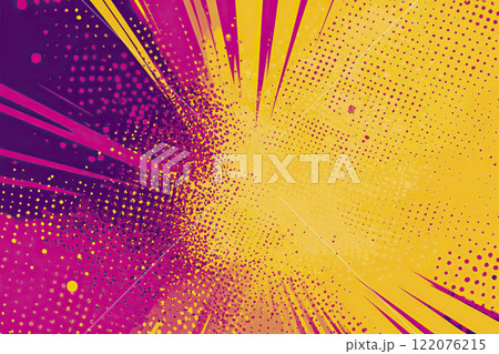 AI-generated item. Comic book yellow and pink background with halftone effects. 122076215