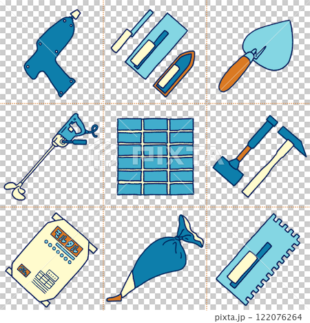 瓷磚施工中使用的各種工具的插圖集 瓷磚施工中使用的各種工具的插圖集 122076264