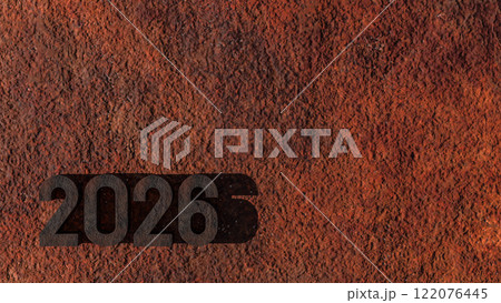 The Rusty 2026 on metal plate for Background concept 3d rendering. 122076445