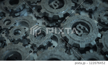 The Dollar Symbol and Metal Gear for Business Concept 3D rendering. 122076452