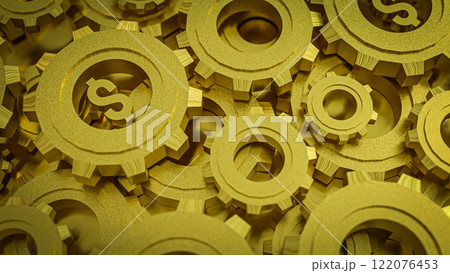 The Dollar Symbol and Gold Gear for Business Concept 3D rendering. 122076453