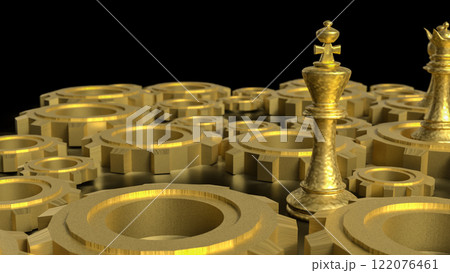 The Chess and gold gear for Business concept 3d rendering. The Chess and gold gear for Business concept 3d rendering. 122076461