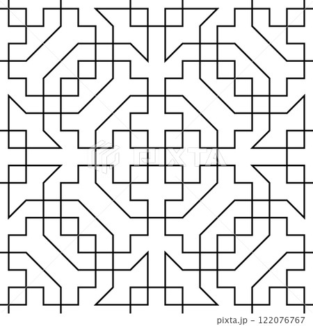 Seamless arabic geometric ornament in black color. Seamless arabic geometric ornament in black color. 122076767