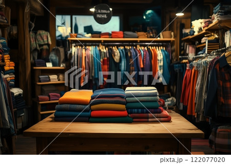 古着屋の店内のイメージ　棚　陳列　ビンテージ 122077020