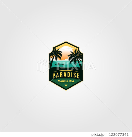 ocean tropical paradise logo vector vintage illustration design 122077341