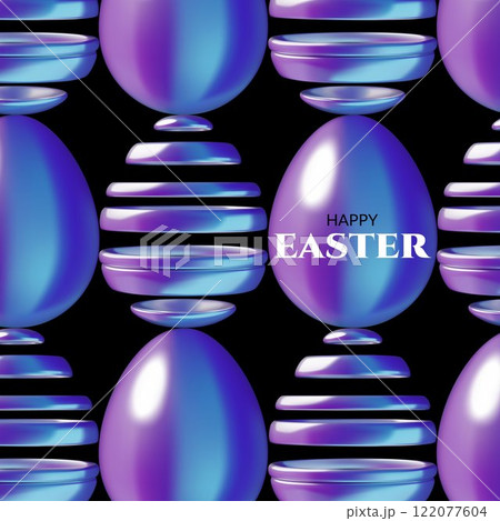 Holographic abstract 3d Easter eggs on black background 122077604