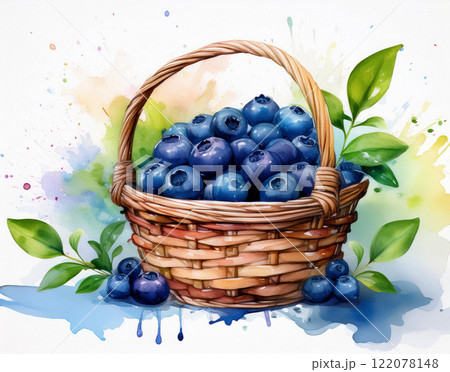 Sweet blueberry with green leaves in the basket Sweet blueberry with green leaves in the basket 122078148