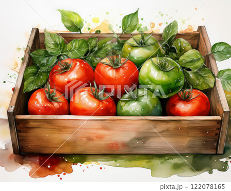 Red and green tomatoes in the box Red and green tomatoes in the box 122078165