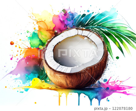 Fresh sweet coconut, watercolor artwork 122078180
