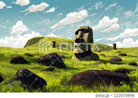 チリ・イースター島のモアイ像群のイラスト素材 [122078698] - PIXTA