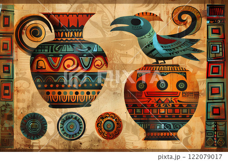 マヤ・アステカ文明の飾り焼き物のイメージ マヤ・アステカ文明の飾り焼き物のイメージ 122079017