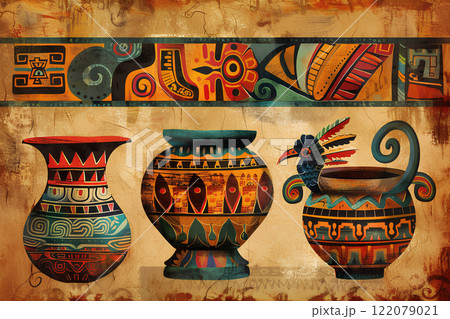 マヤ・アステカ文明の飾り焼き物のイメージ マヤ・アステカ文明の飾り焼き物のイメージ 122079021