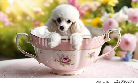 カップに入っている小さなトイプードル 122080278