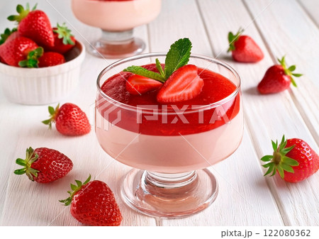 デザートグラスに入れたいちごのムース デザートグラスに入れたいちごのムース 122080362