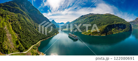 Geiranger fjord, Norway aerial photography. Geiranger fjord, Norway aerial photography. 122080691