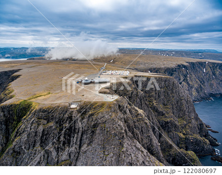 Barents Sea coast North Cape (Nordkapp) in northern Norway aerial photography. 122080697