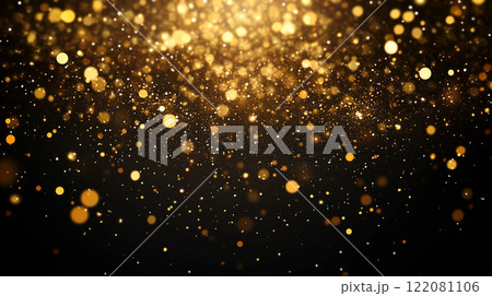 黒背景に金色の光の粒子が降り注ぐ祝福用背景画像としてリアルに描いたAI生成画像 122081106