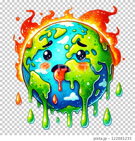 Illustration of a melting Earth character expressing concern. Eco-Friendly concept Illustration of a melting Earth character expressing concern. Eco-Friendly concept 122081235