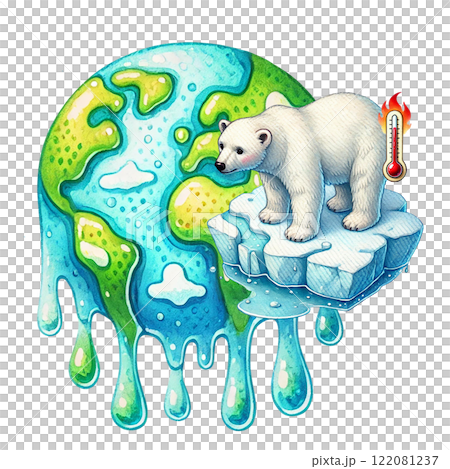 Illustration of a polar bear on melting ice highlighting climate change. Eco-Friendly concept Illustration of a polar bear on melting ice highlighting climate change. Eco-Friendly concept 122081237