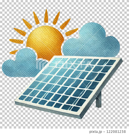 Illustration of a solar panel under a sunny sky and clouds. Eco-Friendly concept Illustration of a solar panel under a sunny sky and clouds. Eco-Friendly concept 122081238