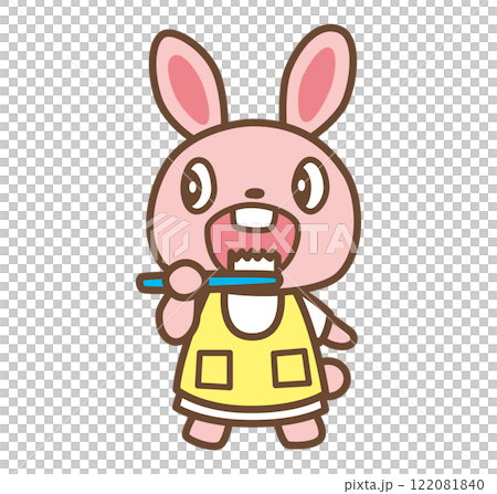 Illustration of a rabbit brushing its teeth 122081840
