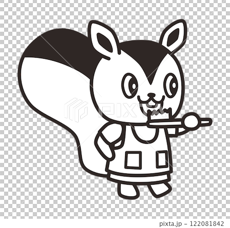 Illustration of a squirrel brushing its teeth_Line drawing 122081842