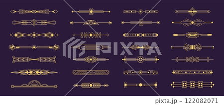 Art deco dividers. Elegant vintage decorative lines and borders, creative calligraphic elements with geometric shapes and modern typography. Vector set Art deco dividers. Elegant vintage decorative lines and borders, creative calligraphic elements with geometric shapes and modern typography. Vector set 122082071