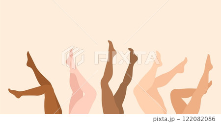 Diverse female legs. Smooth girl leg skin and perfect diversified color woman legs, diverse beauty epilation procedures and wellness concept. Vector cartoon illustration 122082086