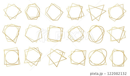 Geometric golden wedding frame. Modern abstract decorative border with luxury gold lines, simple elegant shapes for invitation card. Vector collection 122082132