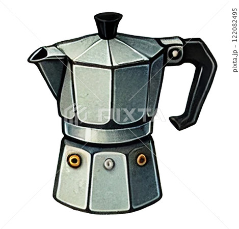 Stylish stovetop espresso maker ideal for coffee lovers. Camping cartoon concept 122082495