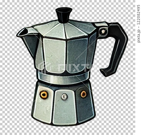Stylish stovetop espresso maker ideal for coffee lovers. Camping cartoon concept 122082495