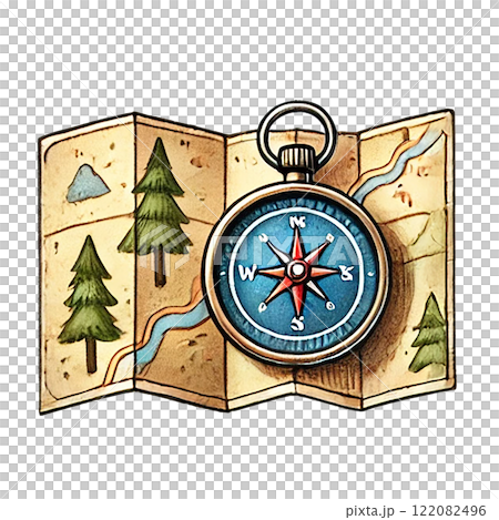 Vintage compass with a map guiding your next adventure. Camping cartoon concept 122082496