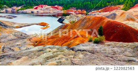 Quarry for the extraction of multi-colored clay in the Ural Mountains Quarry for the extraction of multi-colored clay in the Ural Mountains 122082563