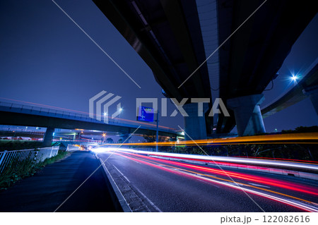 【テールランプの光跡】久喜白岡ジャンクション（東北道✕圏央道）夜の風景 122082616