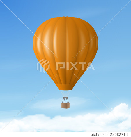 Vector Travel Banner with 3d Realistic Hot Air Balloon Icon on a Blue Sky Background. Design Template, Summer Vacation, Travelling, Tourism and Journey Concept 122082713