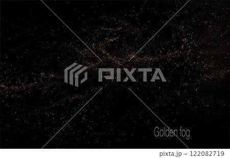 Isolated composition of gold color, wavy tinsel glitter on black background 122082719