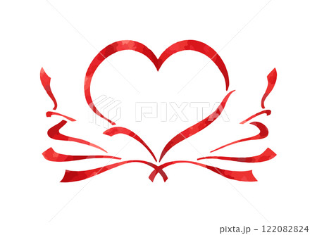 水彩風リボンの赤いハートフレーム・飾り枠 122082824