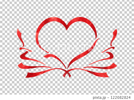 水彩風リボンの赤いハートフレーム・飾り枠 122082824