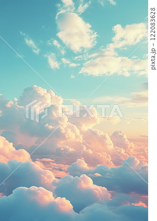 idyllic heaven with purple and pink fluffy colorful clouds, soft and pastel cloudscape with natural light background idyllic heaven with purple and pink fluffy colorful clouds, soft and pastel cloudscape with natural light background 122083628