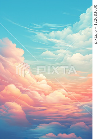 idyllic heaven with purple and pink fluffy colorful clouds, soft and pastel cloudscape with natural light background 122083630