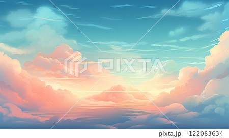 idyllic heaven with purple and pink fluffy colorful clouds, soft and pastel cloudscape with natural light background 122083634
