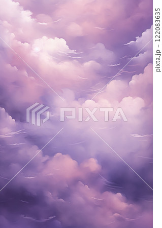 idyllic heaven with purple and pink fluffy colorful clouds, soft and pastel cloudscape with natural light background 122083635
