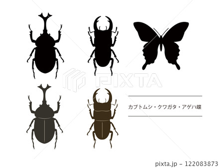 昆虫のシルエット カブトムシ クワガタ アゲハ蝶 イラスト 昆虫のシルエット カブトムシ クワガタ アゲハ蝶 イラスト 122083873