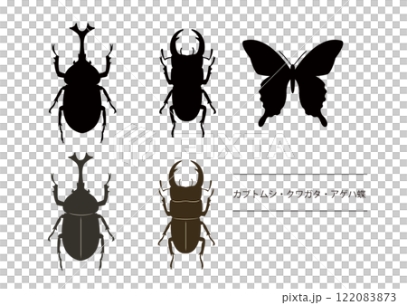 昆虫のシルエット カブトムシ クワガタ アゲハ蝶 イラスト 昆虫のシルエット カブトムシ クワガタ アゲハ蝶 イラスト 122083873