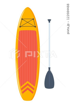 Inflatable sup board for outdoor activities and water sports. Stand up pabble board in different view. Vector illustration. 122084488