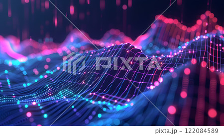 Annual financial analysis glowing data points online 122084589
